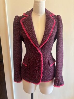 Loveshack Fancy Black/Pink Tweed Jacket